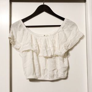 White Off the Shoulder Boho Embroidered Crop Top